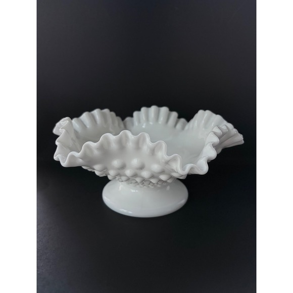 Fenton Other - Fenton Hobnail | White Milk Glass | Ruffled Pedestal Candle Holder | Centerpiece